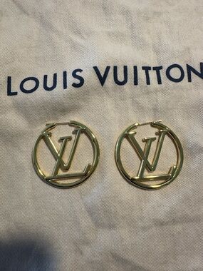 Gold LV Hoop Earrings 5 cm